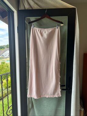 wild fable Soft Pink Lace-Trim Midi Slip Skirt